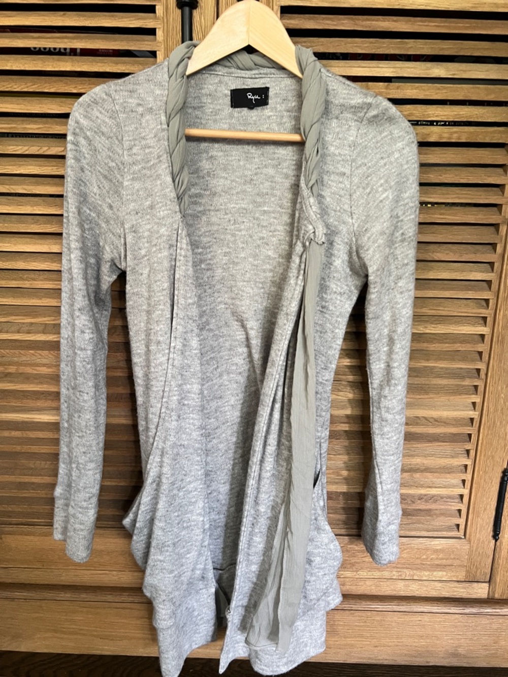 Ryu Gray Open Front Cardigan with Braided Trim